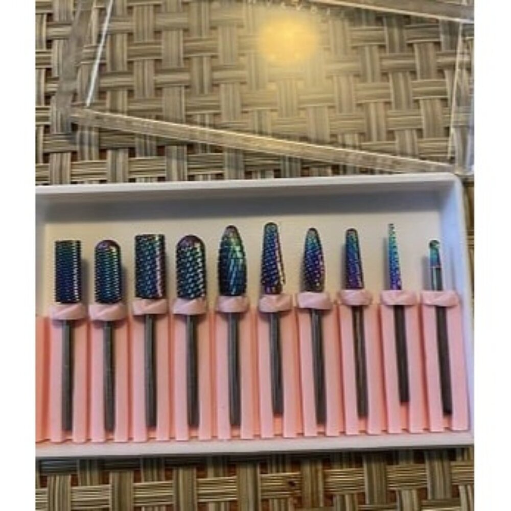New Nail Drill Bits Set, 10Pcs Tungsten Carbide, Remove Acrylic Poly Nail Gel